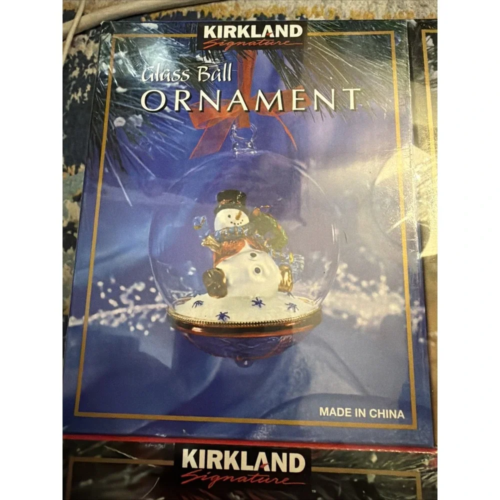 4 KIRKLAND SIGNATURE Glass Ball Ornaments Santa Deer Polar Bear Snowman
